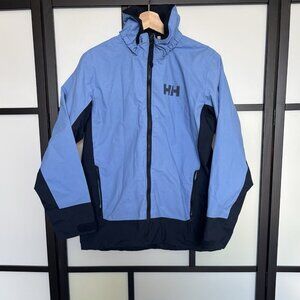 Helly Hansen Jacket Youth Size 14 Blue Windbreaker Rain Coat~MISSING HOOD~Preppy